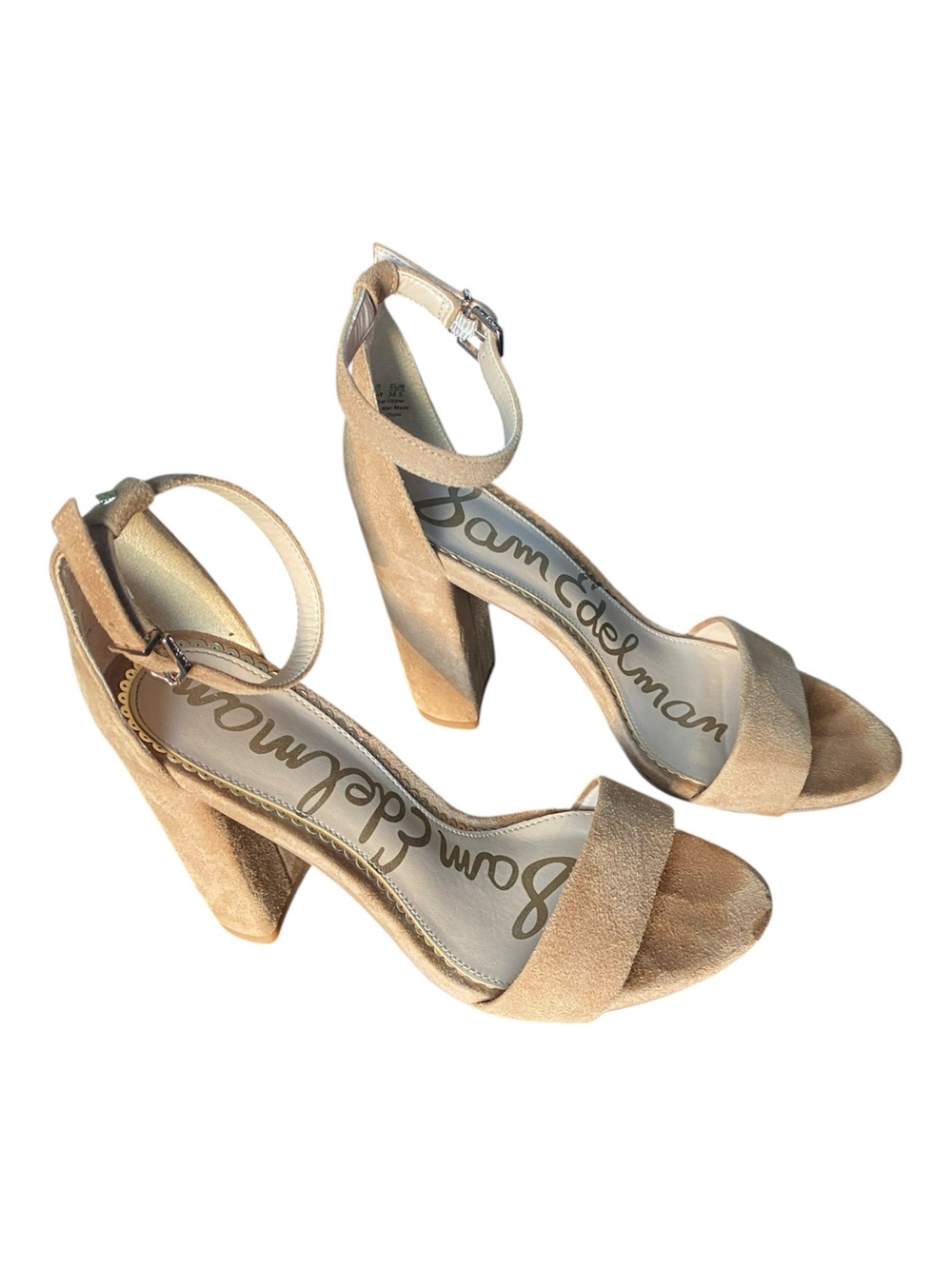 Sam Edelman Yaro Nude Suede Block Heel Sandals Ankle Strap Size 6.5 Autumn